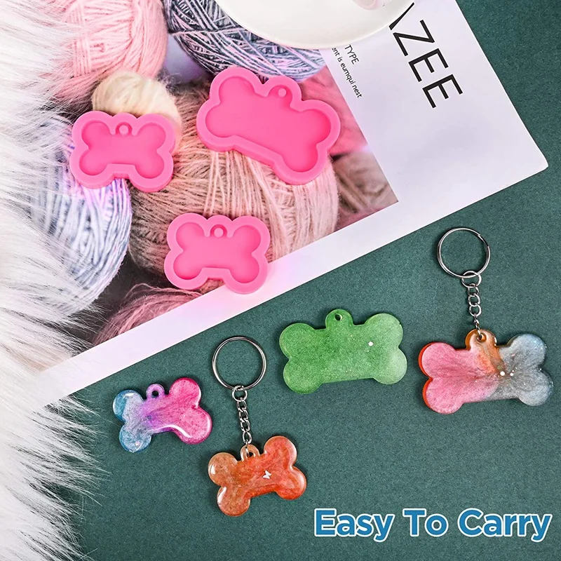 

ABZS Dog Bone Resin Silicone Molds 10Pcs DIY Cute Dog Tag Epoxy Resin Mold with 20 Pcs Keychains for DIY Crafts Making