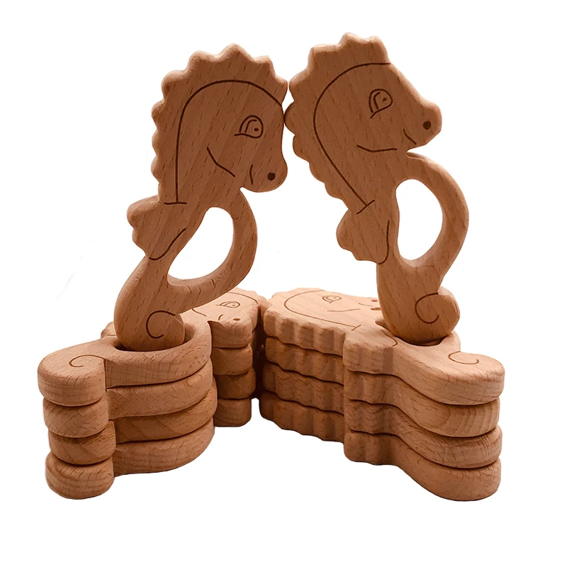 10 шт. детские деревянные Прорезыватели из бука с изображением гиппокампа игрушки