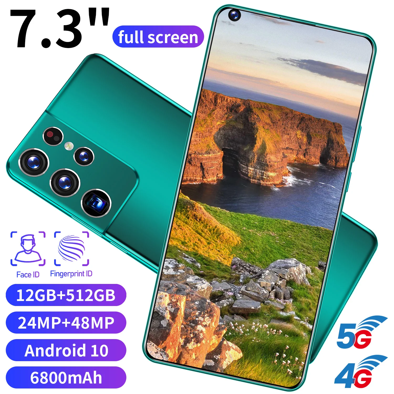 

Global Version S21 Ultra 7.3 Inch SmartPhone Android10 12+512GB HD Full Screen Support Face\Fingerprint Unlock 4G 5G MobilePhone