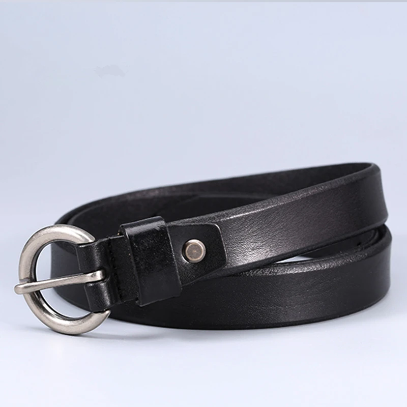 

Женский узкий ремень из 100% воловьей кожи в стиле ретро с круглой пряжкой, классические ремни для джинсов и брюк, коричневый комбинезон 2,2 см