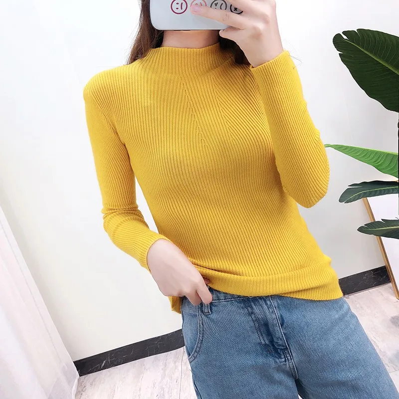 2020 г. корейский стиль Однотонный свитер средней длины с воротником простой