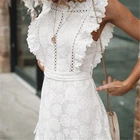 Женское пляжное мини-платье, повседневное облегающее белое кружевное платье без рукавов, с ажурной талией, лето 2020