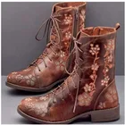 Женские кожаные ботинки до середины икры на молнии с принтом в стиле ретро