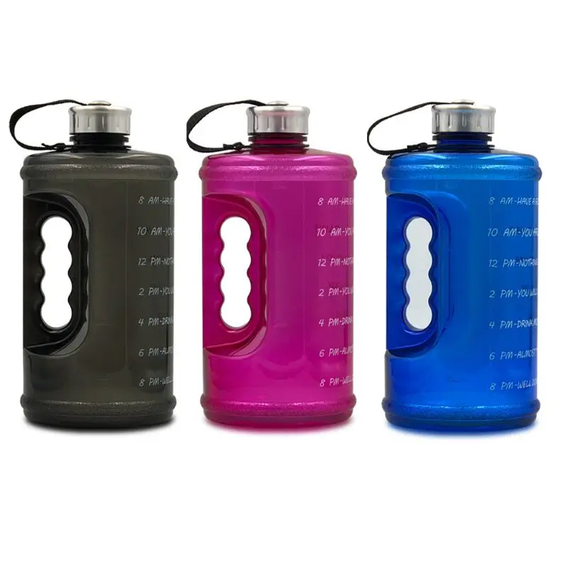 

2.2L Large Capacity Sports Water Bottle with Handle and Time Marker Outdoor Reusable Leak Proof Drinking Cup for Running Cycling