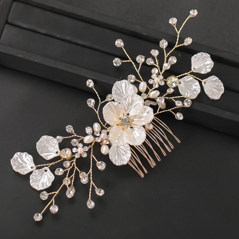

Light Gold Pearls Rhinestone Hair Headwear Wedding Decorations For Women Wedding Hair Accessories Hair Jewelry Bridal Comb