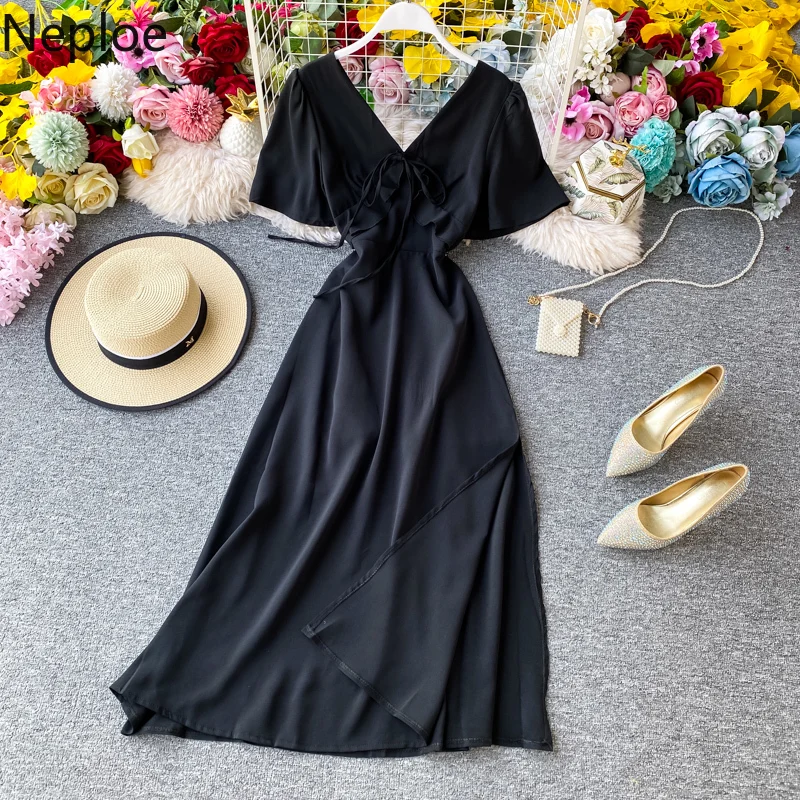 Neploe элегантное винтажное платье с тонкой талией на молнии сзади однотонные