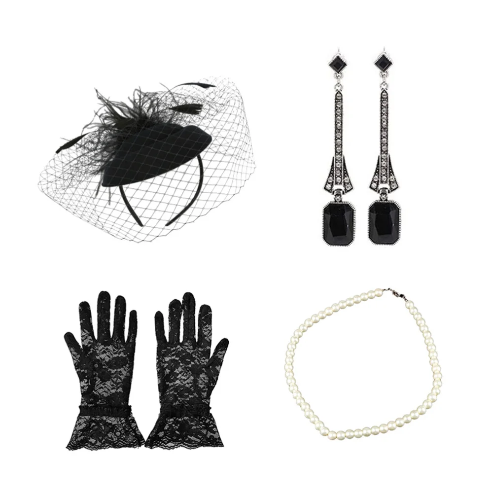 

1 Set Female Bride Hair Band Set Glove Headdress Earrings Necklace Set