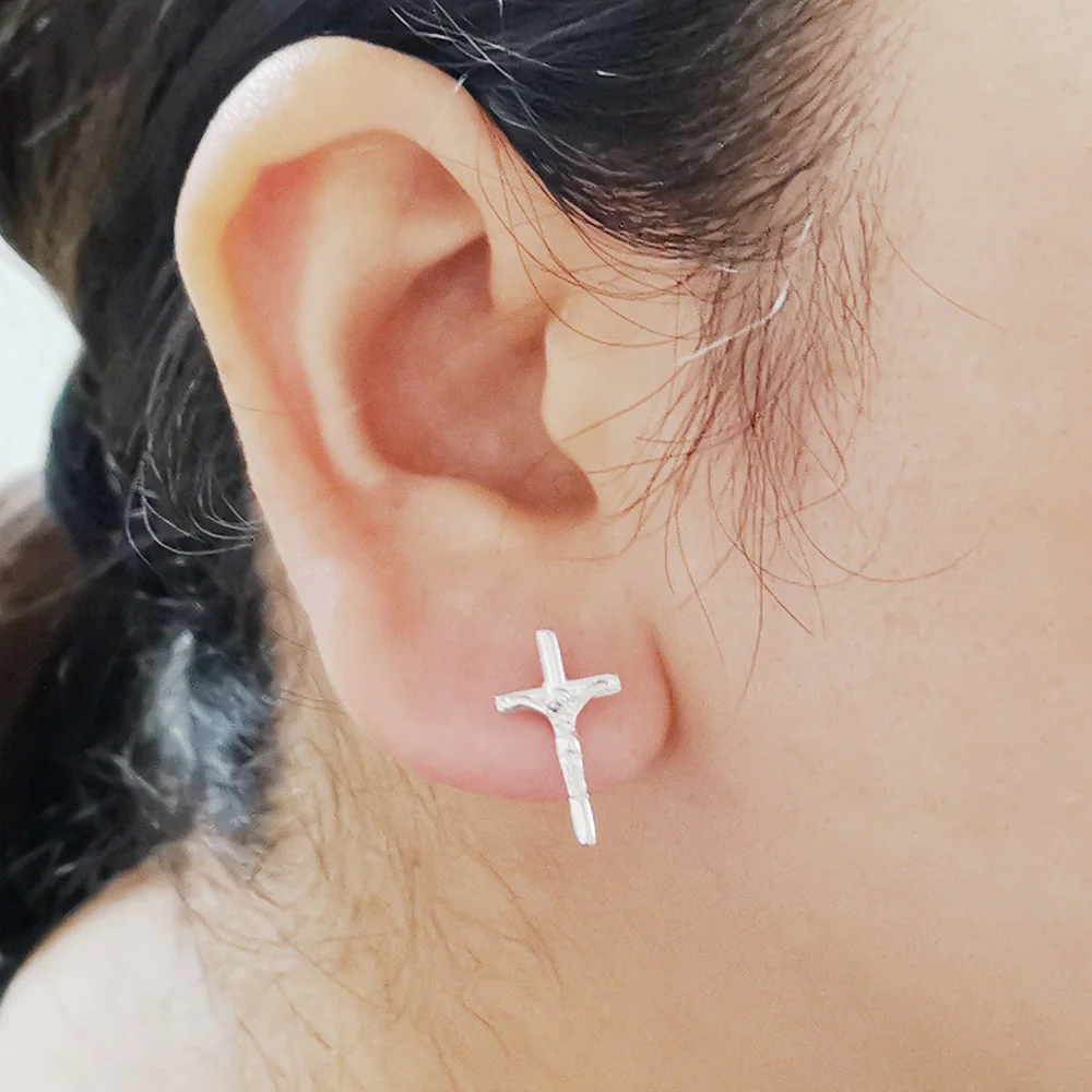 Религиозные Стиль женские 925 стерлинговые серебряные серьги в виде креста