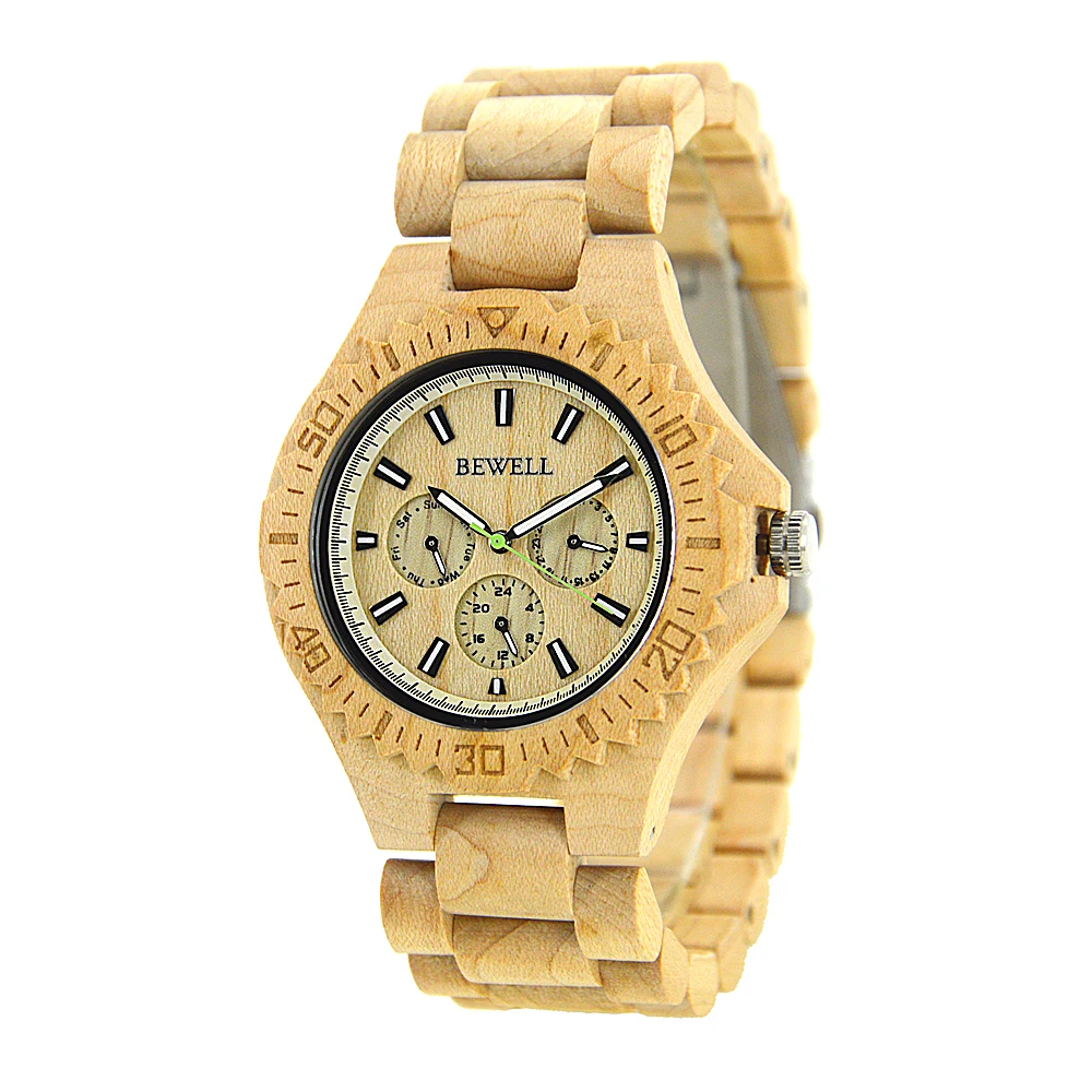 

BEWELL Men's Sandal Wooden Watches Handmade Date Display Analog Quartz Vintage Wood Watch
