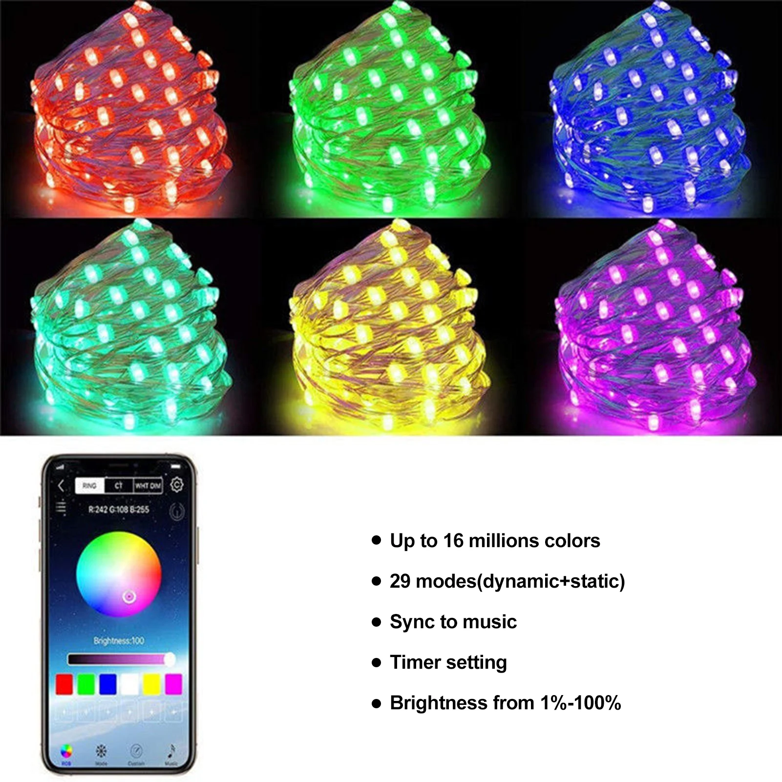 

Smart blue-tooth light string USB mobile phone APP copper wire light string Christmas decoration lights flirting room decoration