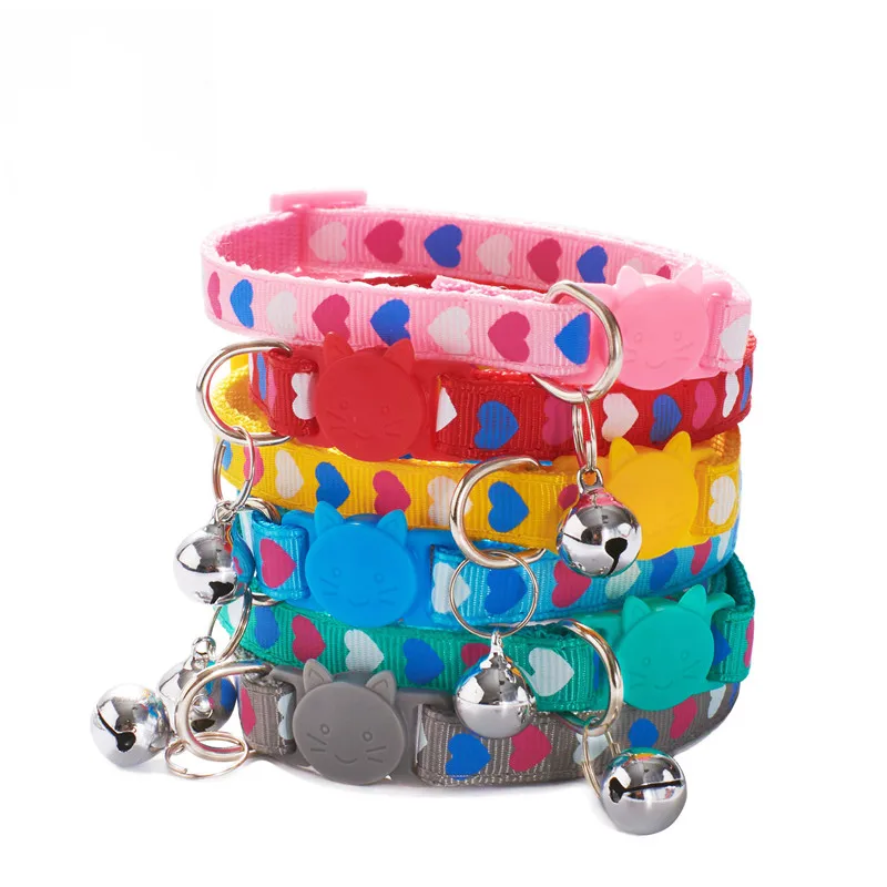 

Three-Color Heart-Shaped Cute Cat Collar Adjustable Sounding Bell Safety Buckle Small Dog Collar Pet Fashion Products New
