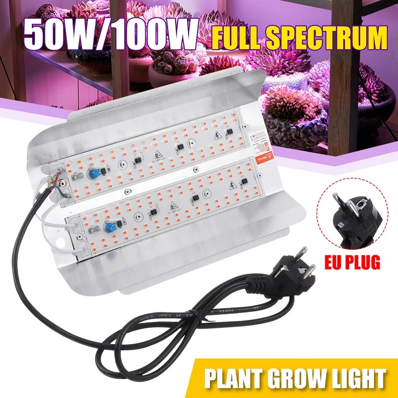 50 Вт 100 Светодиодный светильник для выращивания с европейской вилкой полный