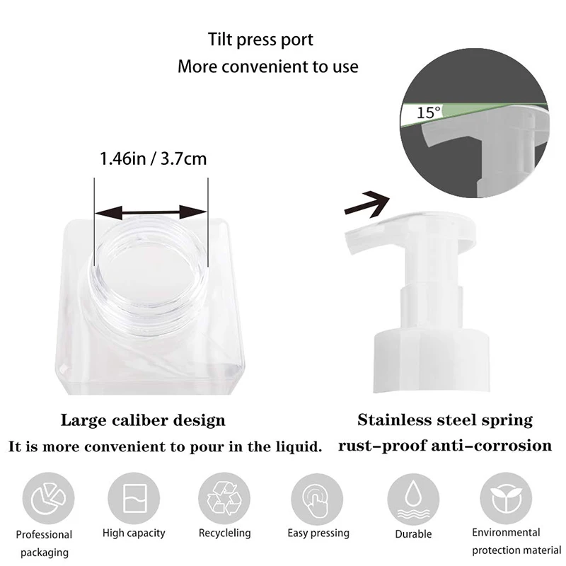 

2 Pack Foaming Soap Dispenser 15Oz Refillable Foam Liquid Hand Soap Empty Plastic Pump Bottle Container - 450Ml