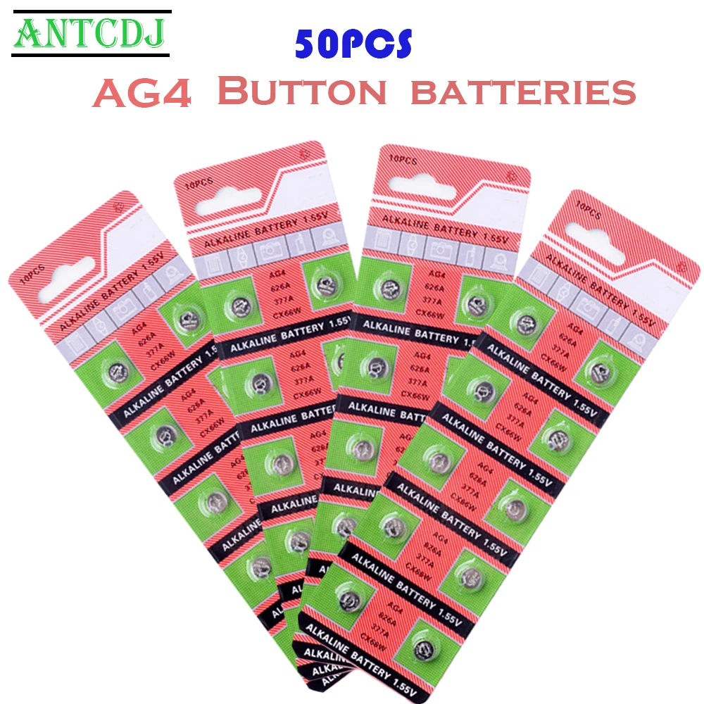 

2021 Hot Sale AG4 50PCS 50mAh AG 4 100% Original 1.55V 377 SR626 SW626 SR 626 V 377 Watch Battery Button Coin Cell MADE IN CHINA