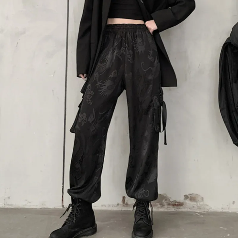 Прямые комбинезоны в стиле Харадзюку с эластичным поясом женские брюки