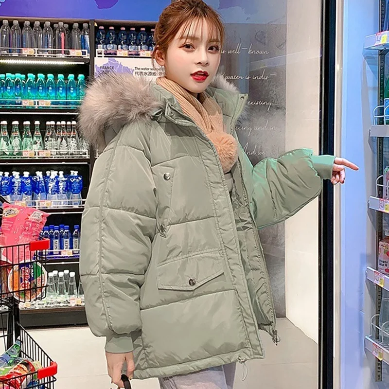 

Women Winter Jacket Parkas Hooded Coat Casual Long Sleeve Thicken Loose Female Solid Parkas Coat