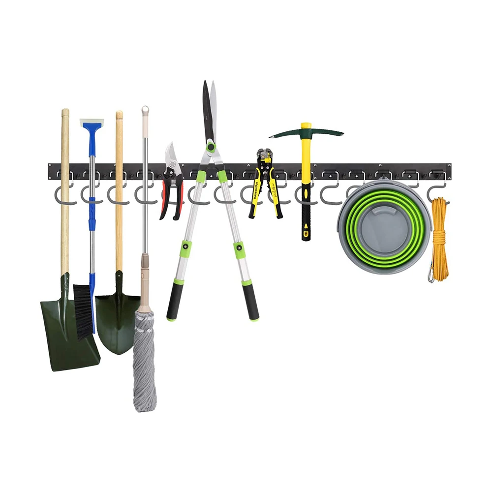 

48 Inch Adjustable Tool Storage System 12 Hooks Wall Holder Garage Storage Garden Tool Organizer