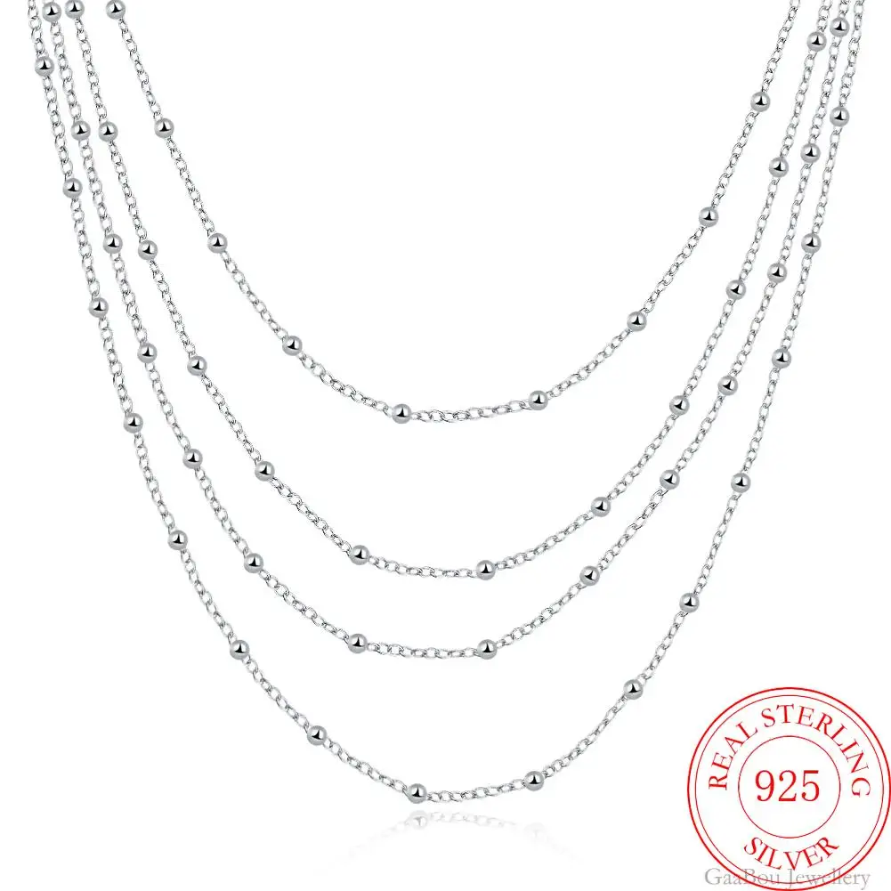 

925 Sterling Silver 18 Inches High Quality Lucky Fashion Vintage Necklaces & Pendants Beads Link Chain Party Girl Jewelry
