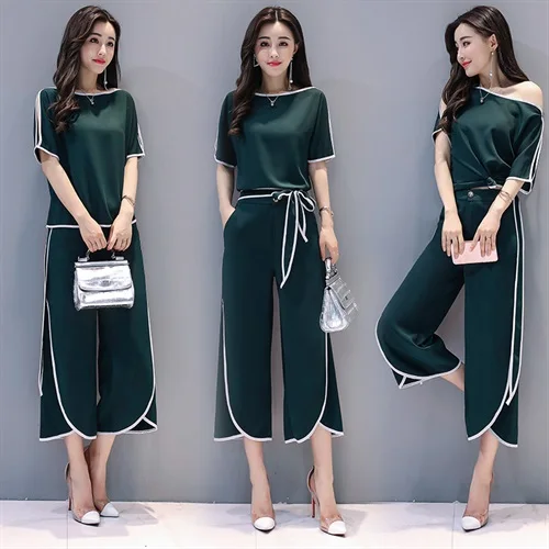 Женский комплект из шифоновой блузки и длинных брюк элегантная шифоновая блузка