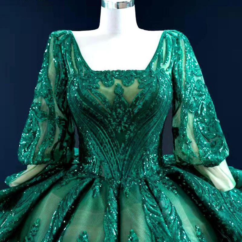 AIJINGYU Dress Indonesia 2021 Gowns Customs Luxury Real Muslim Gown Long Sleeve Green Evening Dresses