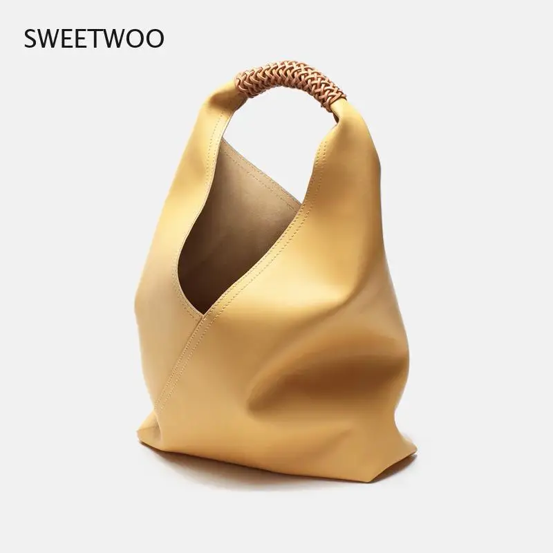 

Women Trendy Fashion Tote Underarm Shoulder Bag Portable Bucket Woven Bag Woman Elegant Texture Luxury Handmade Cowhide Handbag