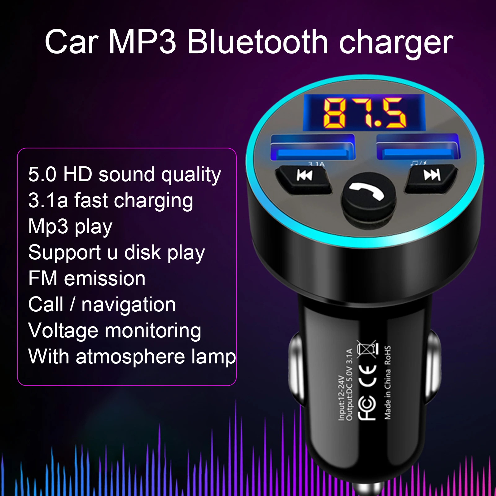 

DC12V 24V Bluetooth MP3 Player QC3.1 Fast Charging Car Charger FM transmitter Car Charger Mobile Phone Fast Charging Adapter