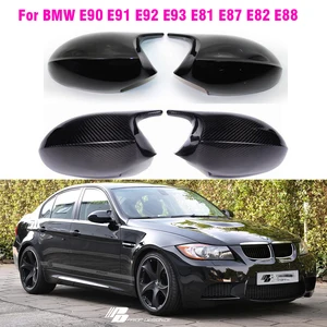 rea rview mirror covers caps for bmw e81 e82 e87 116i 118i 120i e88 e90 e91 e92 e93 carbon fiber gloss black free global shipping