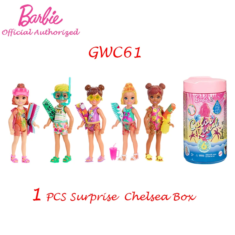

Original Color Reveal Barbie Dolls Chelsea 6 Surprise Accessories Detachable Ponytail Mini Kid Toys Blind Box New Arrical GWC61