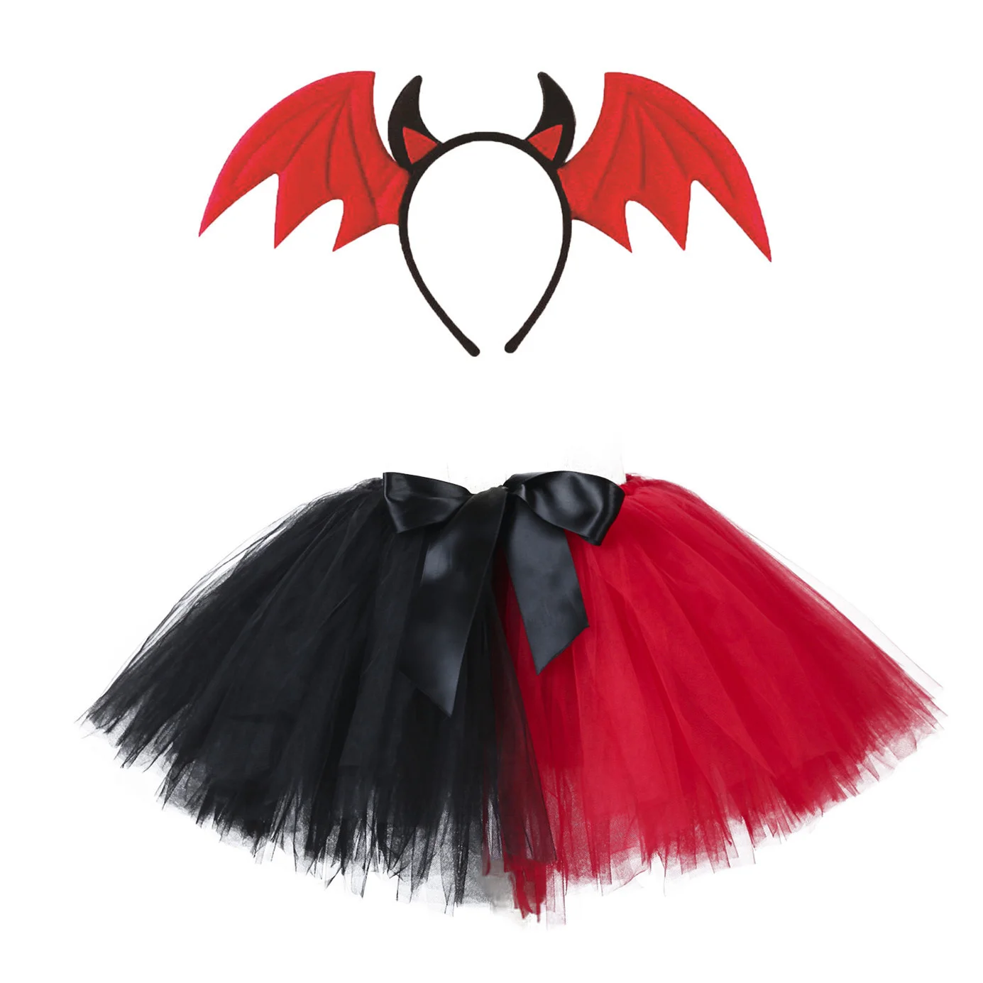 

Little Devil Halloween Costume Tutu Skirt Girls Dress Ups Clothing With Bat headband Party Dance Tutu Skirt Fluffy Children kids