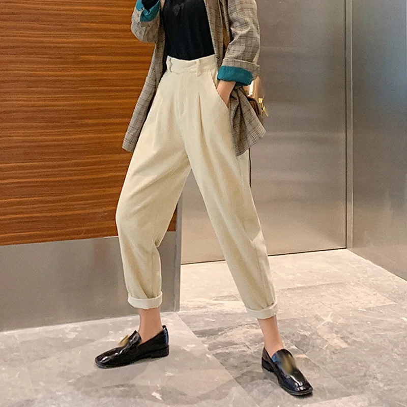 Winter Corduroy Pants Women Autumn High Waist Pockets Trousers Women Plus Size Streetwear Harem Pants Pantalon Femme