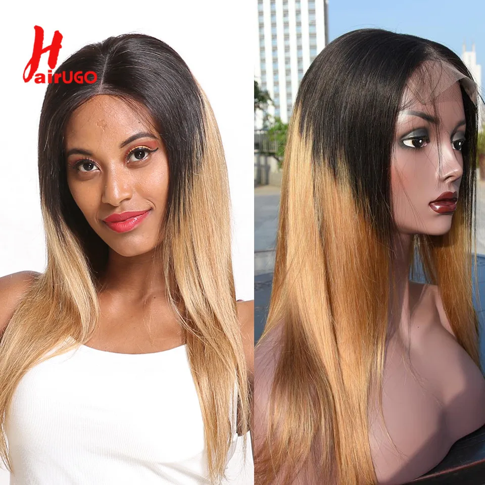HairUGo Малайзия 1B/27 Ombre прямые человеческие волосы парики бордовый 4*4 Кружева