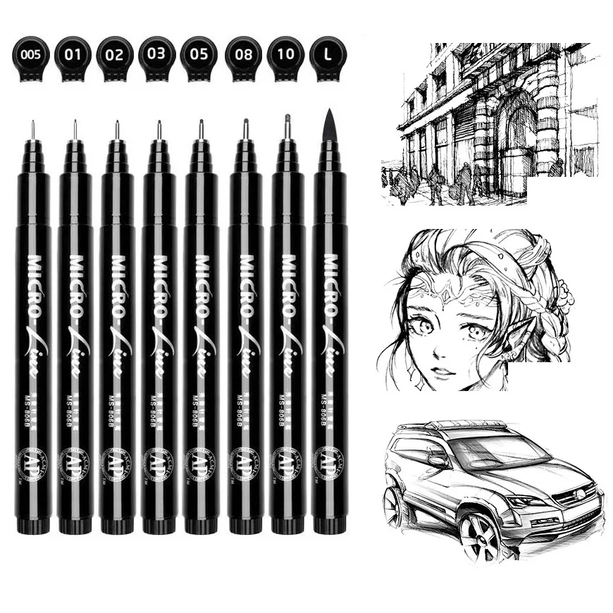 8 шт. Улучшенный черный пигмент Fine Liner Ручка Комплект Водонепроницаемый архивные