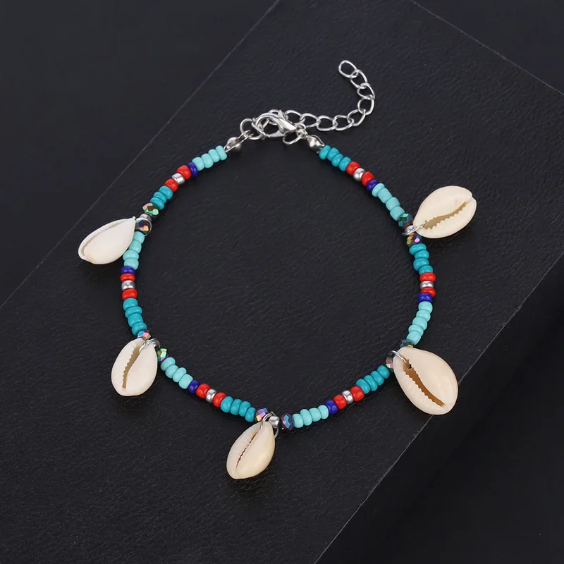 Sindlan Ethnic Colorful Beads Natural Shell Foot Bracelet for Women Bohemia Ankle Barefoot Leg Anklet Chain Jewelry Enkelband | Украшения и
