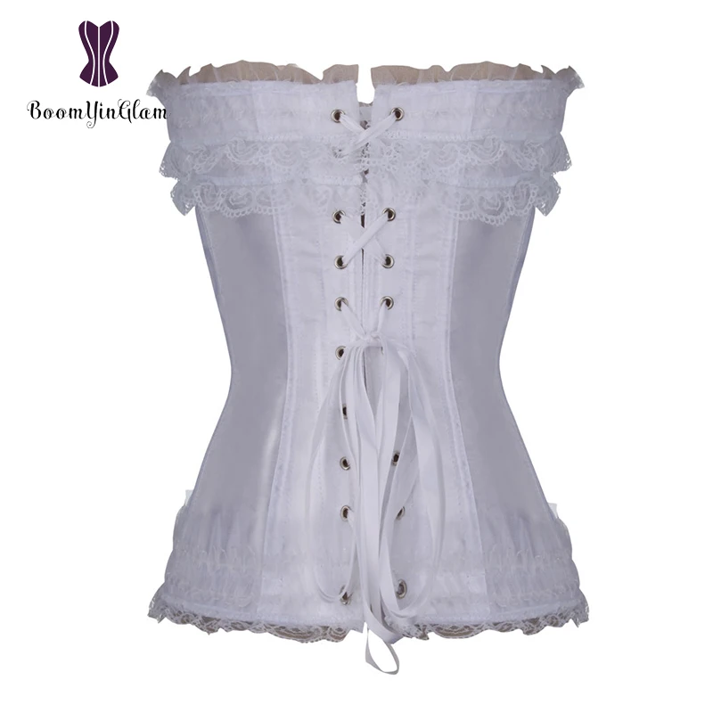 Оптовая продажа корсет Overbust атласное черное и белое бюстье Женский однотонный