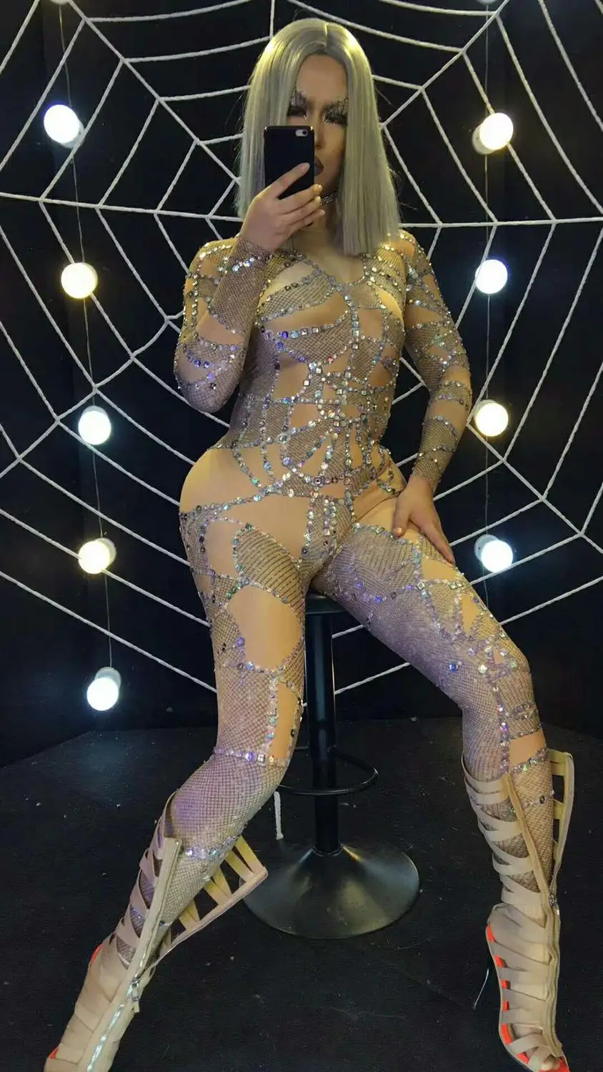 Женская мода стразы облегающие комбинезоны Для женщин пикантные женские