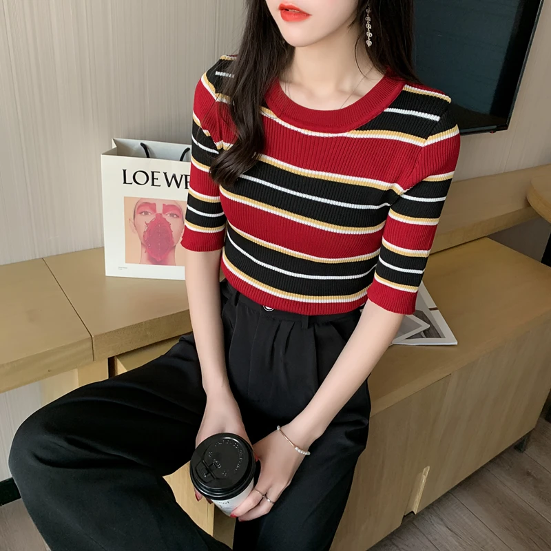 

Футболка в полоску с коротким рукавом в иностранном стиле