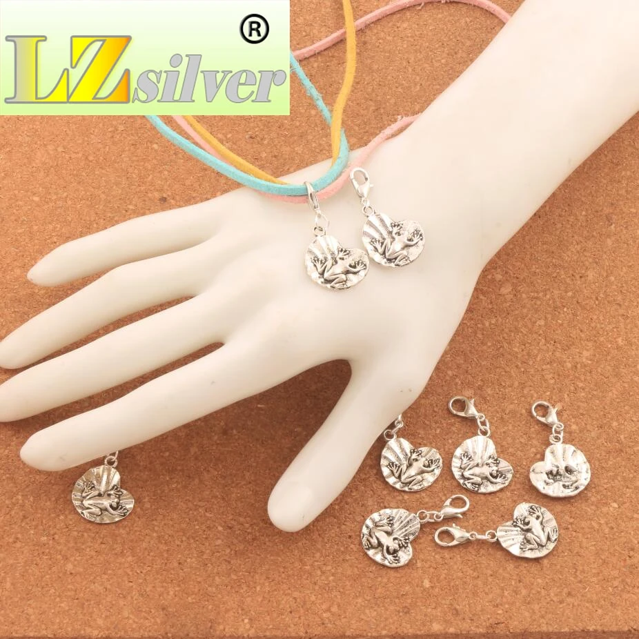 Frog Animal On Lotus Leaf Lobster Claw Clasp Charm Beads 35.1x17.8mm 100PCS Zinc Alloy Jewelry DIY C041