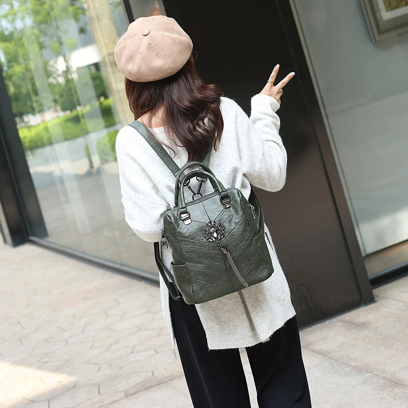 

Women Fashion Diamonds Artificial Leather Backpack 2021 Female Tide High Quality Designer Pu Leather Daily Feminine Daypack Bag