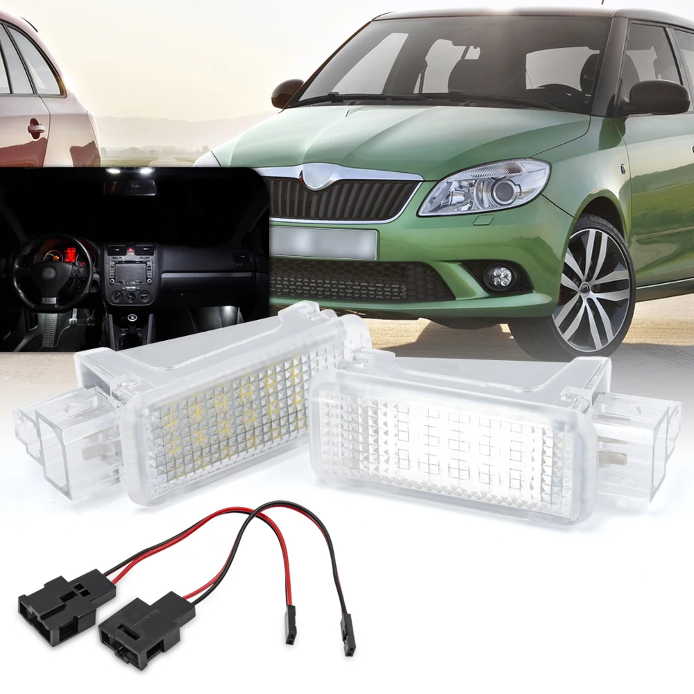 

2PC LED Courtesy Door Projector Footwell Light trunk Luggage Lamp For Skoda Fabia MK1 MK2 Octavia Roomster Superb Kodiaq