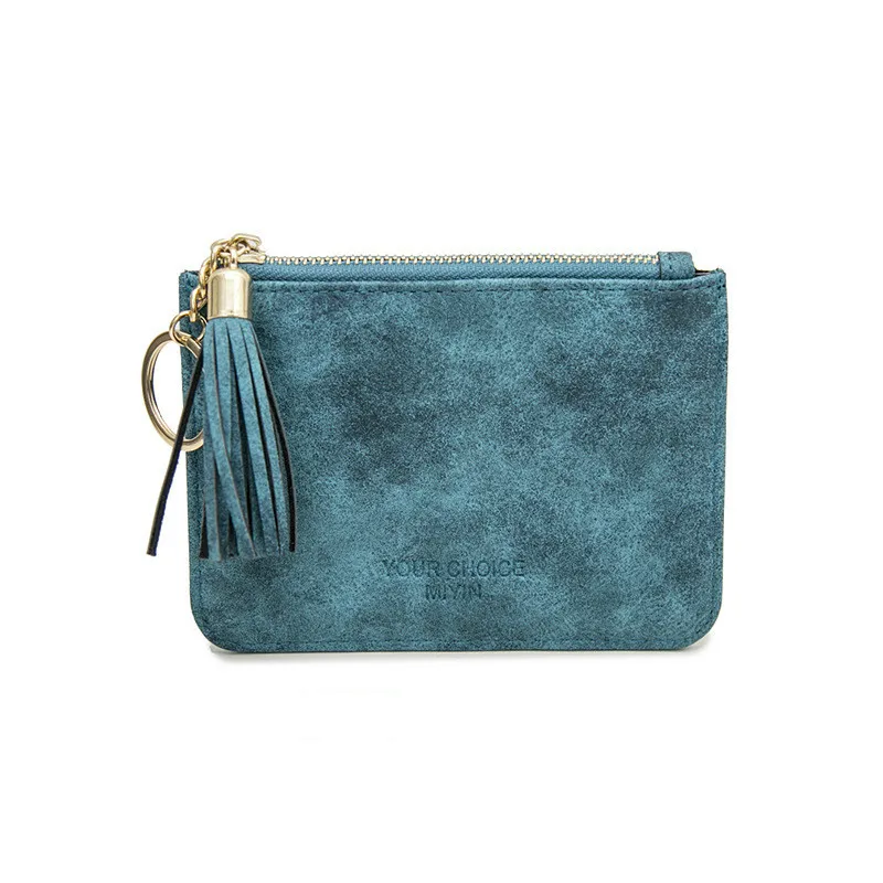 Кожаный женский кошелек короткий на молнии с кисточкой Женский для монет