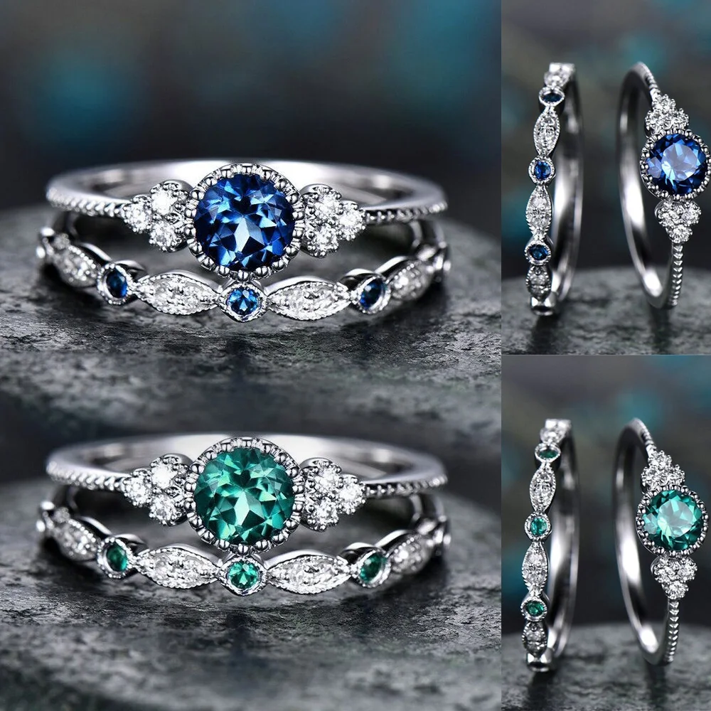 Huitan 2 шт. модные парные кольца серебряного цвета с фианитом камнем наборы