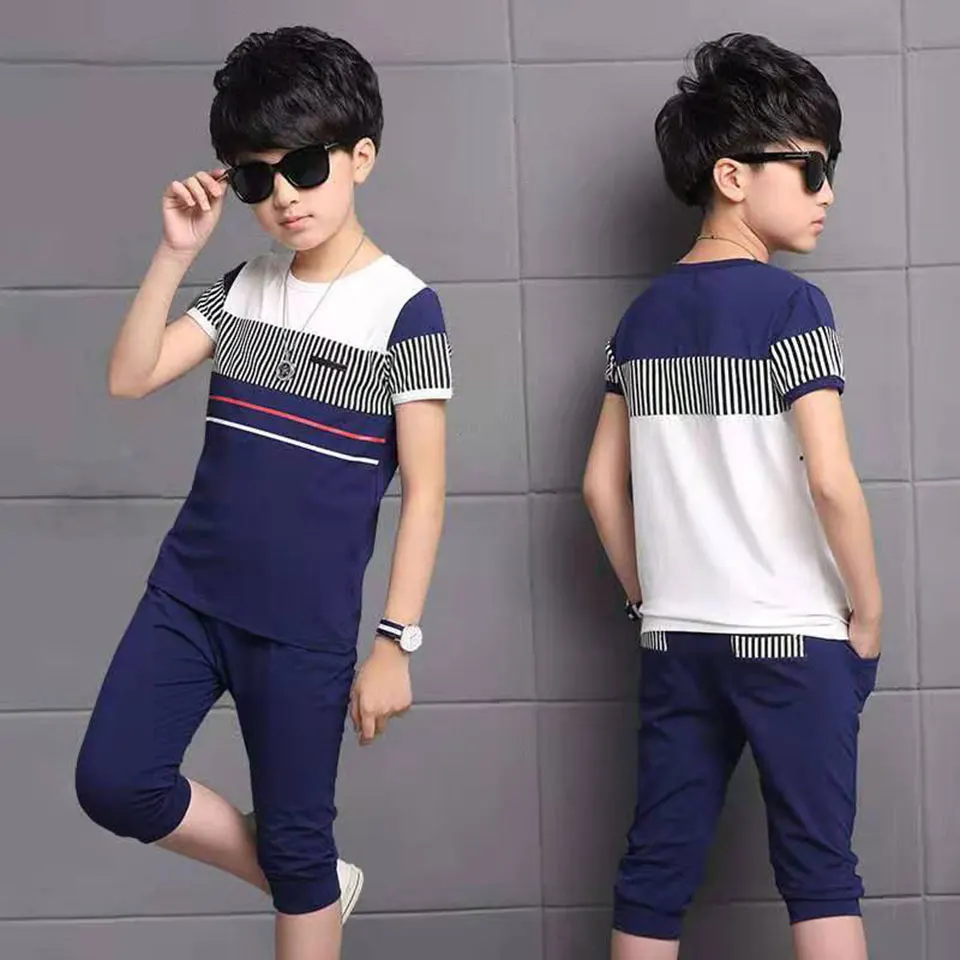 2021 Two Colors Newborn Baby Boy Clothes T-Shirt Pants Outfits 2Pcs 3T 4 5 6 7 8 9 10 11 12Yrs Summer |