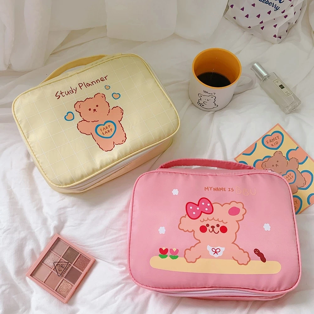 

New Bentoy Milkjoy Korea Fashion Bear dog Cosmetic Cases Cute Student Pencil Bag Case Holder Large Capacity Makeup Storage Bag