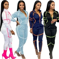 2020 new autumn women suit hot style solid color zip pockets sport patchwork trousers 2 piece set ladiess clothes