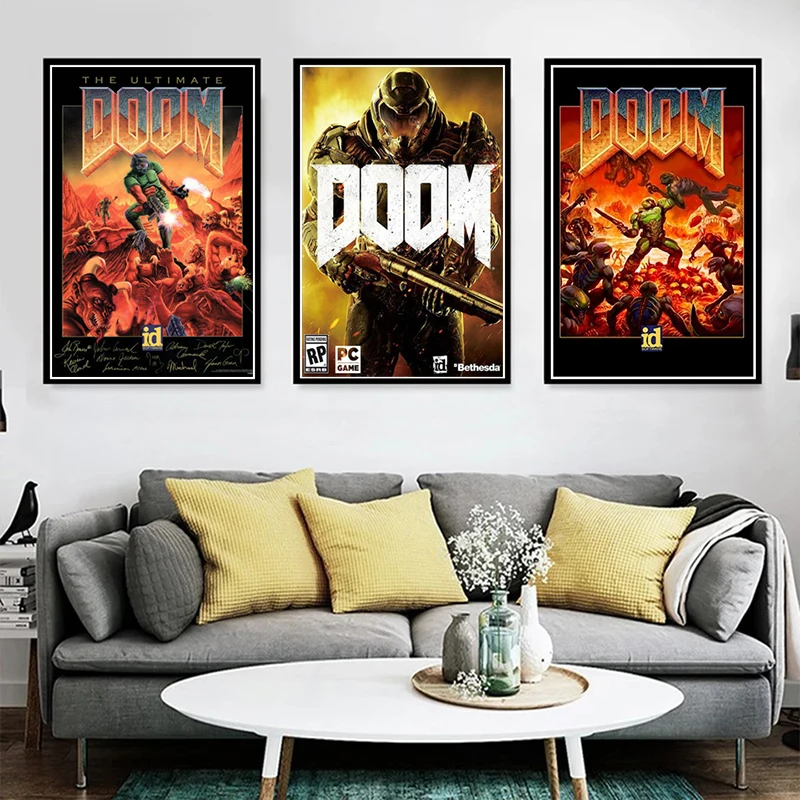 Картина на холсте игры Doom Классические постеры и печати видеоарт на стену с изображениями для детской комнаты домашнего декора Куадрос.