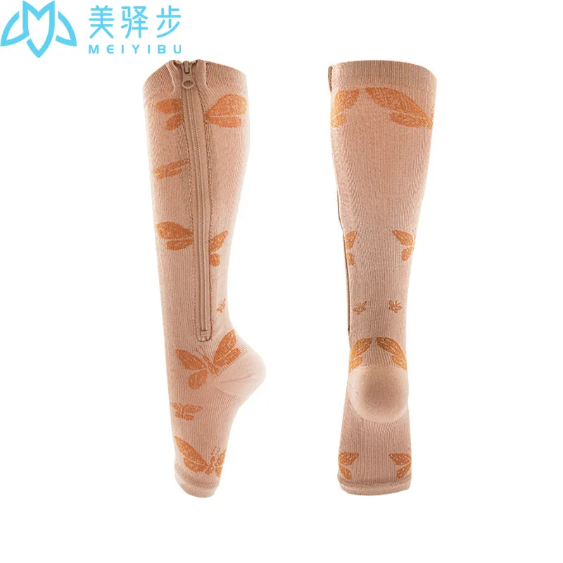 3 PAIRS Copper Zipper Compression Socks Toeless for Women Men 20-30 MmHg Varicose Veins Travel Running Stockings