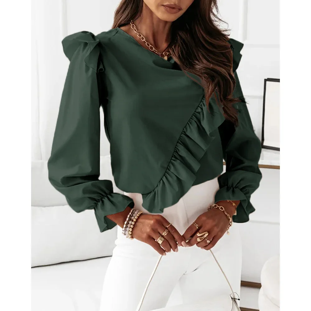 

New Spring Chiffon Tops Tees Women Blouses Plus Sizes Boho Floral Elegant Lady Sexy Ruffles Casual Full Long Shirts