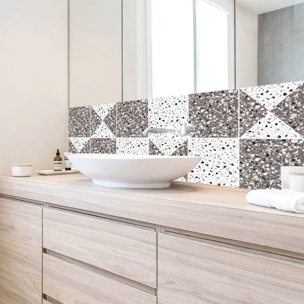 

10pcs Creative Tile Stickers Waterproof Self-Adhesive Decorative Wall Stickers Stylish Wall Ornament for Home Kitchen (10x10cm)