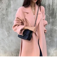 ladies wool warm pink thickened warmth 2021 womens long jacket woolen coat casual cardigan new fashion autumn and winter coat