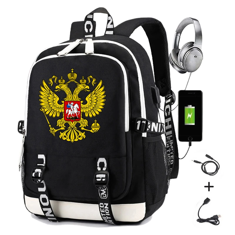 Русский Флаг эмблема рюкзак для школьников подростков ноутбука мужская дорожная